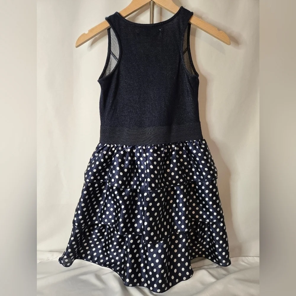 Vintage Beverly Hills Princess Girls Tank Dress – Navy Blue with Polka Dot Skirt